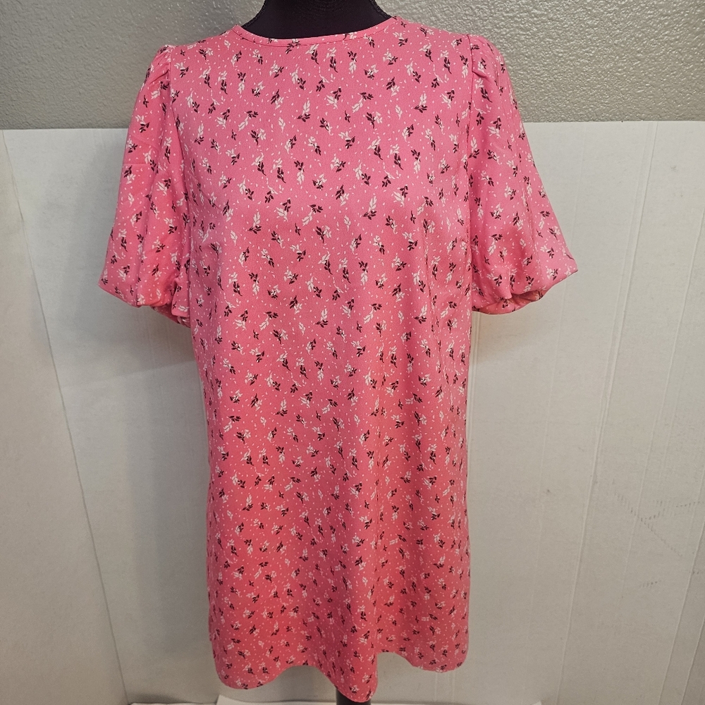 ANN TAYLOR PINK FLORAL PUFFED SLEEVE SIZE PETITE MEDIUM DRESS SPRING COTTAGECORE